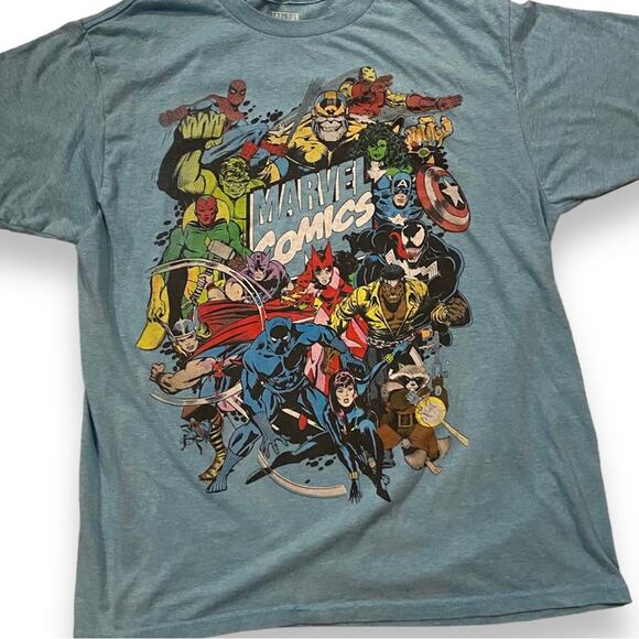 MARVEL Classic Comics Light Blue Tee Size Large Graphic T-shirt Cotton Blend - Picture 1 of 7